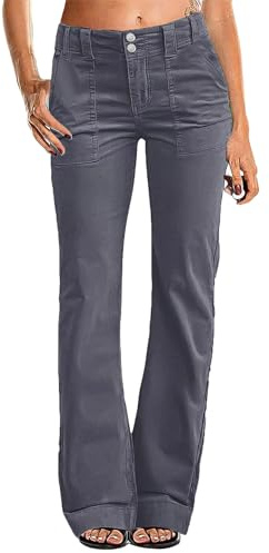Flamingals Women's Wide Leg Pants for Women Mid Waist Dress Flare Straight Leg Corduroy Pants Work 31 Inseam Trouser Gray L