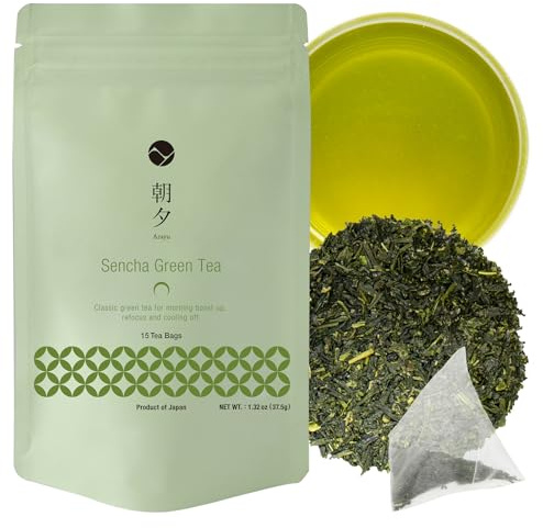 Asayu Japan Sencha Grüner Tee - 2,5 g x 15 Beutel, Japanischer Sencha, 100% Hergestellt in Japan