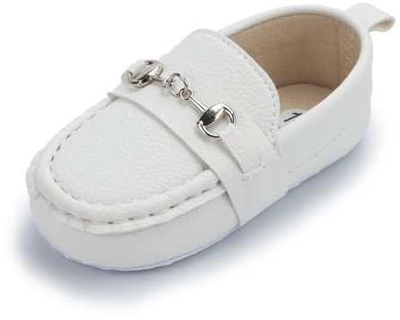 Sekantrol Baby Girls Boys Shoes,Infant Toddler Soft Sole Non Slip Flat Lazy Cute Loafers,Unisex Casual Oxford Dress Shoes (07 White, Infant, 0-6 Months, Medium)