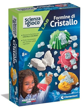 Clementoni - Laboratorio de Cristales - Moldes de Cristal, Ciencia y Juego Lab Mineralogía, Kit experimentos para niños de 8 años, versión en Italiano, Fabricado en Italia, 19231