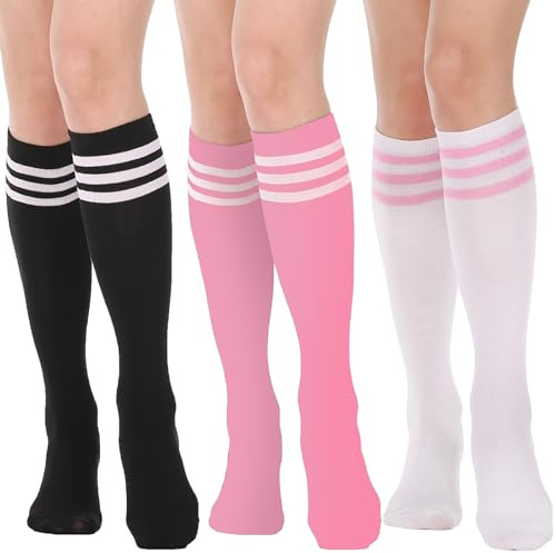 DRESHOW Knähöga Strumpor för Kvinnor Casual Randiga Långa Strumpor Tubsockor