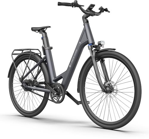 ADO E-Bike Air 28 Elektrofahrrad,Electric Bikes Pedelec Riemenantrieb,e Bike 28 Zoll,Momenten-Sensor, 1 Gang, Heckmotor, 345,00 Wh Akku, ebike Damen/Herren,Gepäckträger,Lampe (Gray)