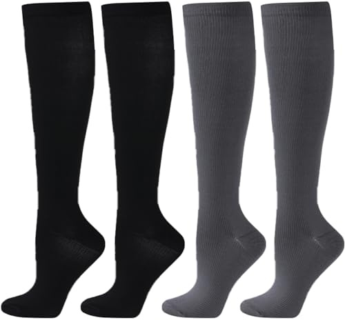BISOUSOX 4 par kompressionsstrumpor för kvinnor män flygande 15-20 mmHg flygstrumpor för män kvinnor knähöga damer flygstrumpor sport löparstrumpor graviditet kompressionsstrumpor present till gravid