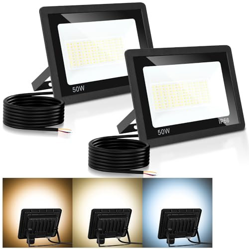 Jopassy LED Strahler Außen 2X 50W dimmbar LED Fluter Scheinwerfer IP65 Wasserdicht Außenstrahler 3000/4000/6500k LED Flutlicht für Sportplatz Rasenflächen Hinterhof Auffahrt Garage Flur Garten
