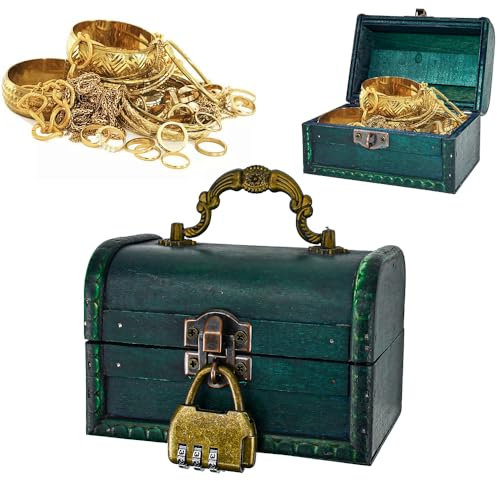 LPAMABA Coffres au Trésor Vintage en Bois - Coffre au Trésor de Pirate avec Cadenas - Petit Coffre de Rangement en Bois pour Stockage et Décoration, 11.5x8x8cm