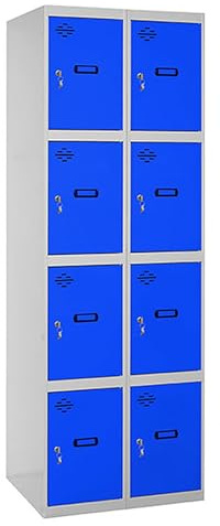 Simon Rack Taquillas Vestuario Metálicas, 2 Módulos 8 Puertas, Incluye Llave, 1800x600x500 mm, Gris/Azul - Simonlocker
