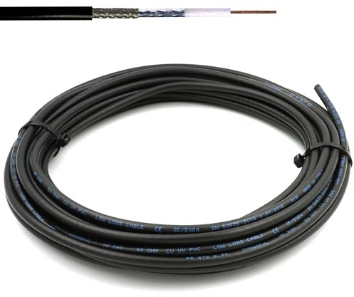 HF240 (motsvarande LMR240) Koaxialkabel 25m — 50ohm RF koax med låg förlust — N-typ SMA BNC TNC PL259 kompatibel — för WiFi VHF UHF CB Radio HAM Router Antenn 4G 5G — Tillverkad i Italien