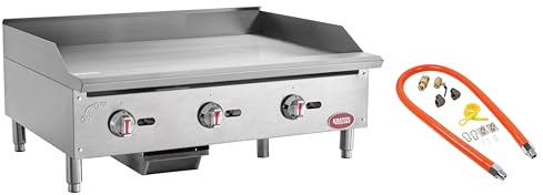 Kratos Commercial 36W Griddle with Three Burners and Gas Hose Kit Included, 90,000 BTU