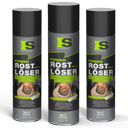 Spraytive 3 x 500 ml Power Remover MoS₂ Spray – Rimozione della ruggine altamente efficace con lubrificante solido – Strisciante, antiattrito, anticorrosione – Per auto, officina e industria – Made in