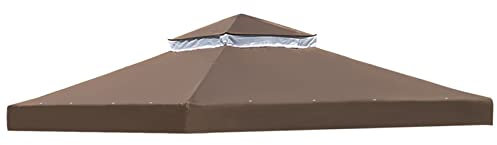 RAABYU 10x10FT Double Tier Gazebo Canopy Top Replacement with Air Vent Waterproof Garden Pavilion Cover for Outdoor Grill Shelter Beige
