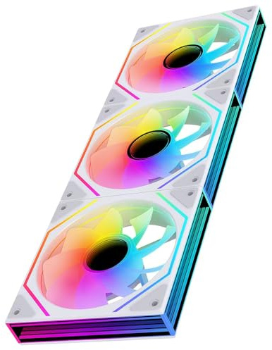 Jungle Leopard Prism 6 MAX X3 120mm ARGB PC Case Fan - 3-Sided Infinite Mirror & Axis Infinite Mirror Light Effect，800-1850±10% RPM 120mm PWM Case Fan for PC Case (White Reverse)