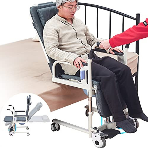 Sedia per Trasferimento Paziente Sedia montascale 5 in 1, sollevatore per pazienti completamente paralizzati, con ruote per il trasferimento in vasca, doccia per disabili, altezza regolabile