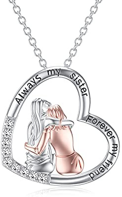 TOUPOP Schwester Halskette für 2 Herz Anhänger Kette 925 Sterling Silber Freundschaft Kette Schmuck Geschenk für Schwestern Freundinnen Geburtstagsgeschenke Abschlussgeschenk