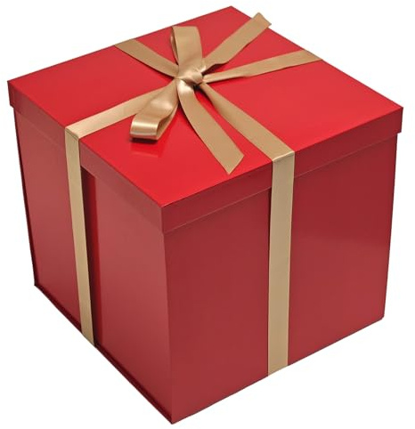 Tekhoho Caja Regalo Rojo 28x28x26,5cm, Cajas de Regalo Premium con Tapa y Cinta para Regalos de San Valentín, Navidad, Bodas, Cumpleaños, Embalaje de Regalo, Forro a Cuadros