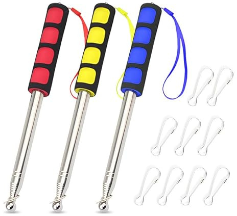 HMCEY 3 Pièces Mat Telescopique pour Drapeau 2 M,Support de Drapeaux Extensible,Hampe pour Drapeau INOX,Porte Drapeaux Exterieur avec 9 Crochets,Baton Telescopique Portable pour Guide Touristique