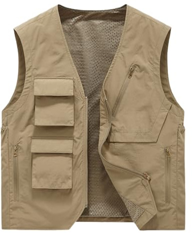 Leeonway Chalecos De Pesca para Hombre,Chaleco De FotografíA De Pesca,Chaleco De Pesca Informal para Hombre,Chaleco De Pesca para Hombres Y Mujeres,Chaleco Tipo Safaris Multibolsillos