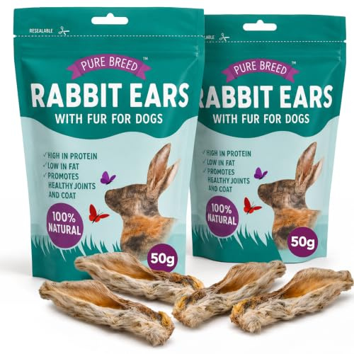 Pure Breed 100g Rabbit Ears With Fur For Dogs - Natural Dog Treats 2pk
