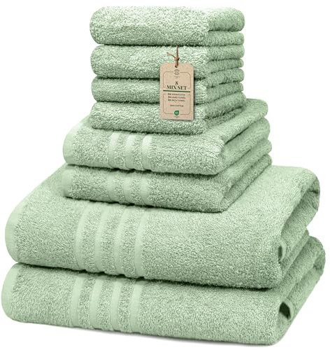 HomeBurg 8Mix Cotton Towel Set – Small (30x30 cm), Medium (40x60 cm) & Large (60x135 cm) – Soft, Absorbent & Comfortable for Everyday Use, Moss Green