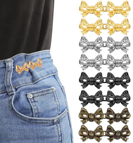 8 par knappar för jeans med fluga, för stor byxklämma, tight storlek bult, sömlöst justerbart bälte, avtagbara jeansknappar, flera färger