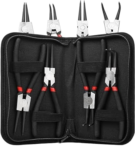 BOFITENG Juego de 4 alicates para anillos de seguridad profesionales de 7 pulgadas, acero al carbono industrial, para fusibles interiores y exteriores, rectas, curvadas, alicates para anillos de