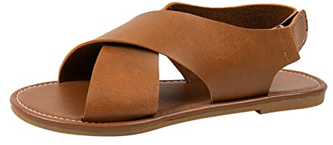 Générique Sandales Plates Femme Blanches Confortable Sandales À Fond Plat À Bout Ouvert En Cuir de Couleur Unie pour Dames Chaussures Ete Femme Et Mules pour Femmes