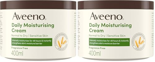 Aveeno Daily Moisturising Cream (1 x 400ml), Fragrance-Free Moisturiser, Long-Lasting 48 Hour Moisturisation, Body Cream with Nourishing Oat and Shea Butter for Healthy Looking Dry & Sensitive Skin