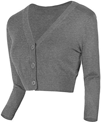 Urban GoCo Femmes Cardigan en Tricot Pull à Manches 3/4 en V-Col Boléro Blouson Gilet avec Boutons