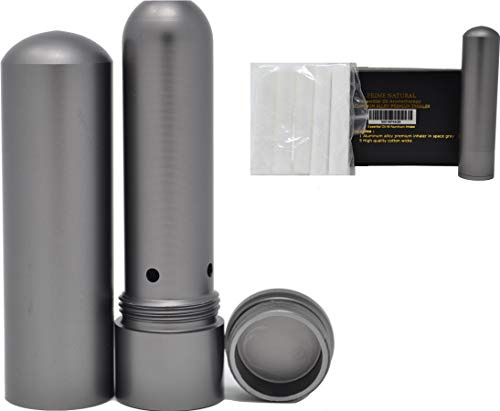 Prime Natural Essential Oil Aluminum Alloy Premium Blank Nasal Inhaler - Refillable Aluminum Empty Metal Inhaler - Space Gray Color - Comes with 5 Cotton Wicks - For Aromatherapy