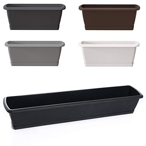 rg-vertrieb Blumentopf Blumenkasten Balkonkasten Pflanztopf mit Untersetzer Robuster Kunststoff Geländerkasten 40cm-90cm 6 Größen (400 Braun)