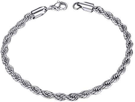 ChainsHouse Stainless Steel Twisted Rope Chain Bracelet for Women Men, 3mm 21CM