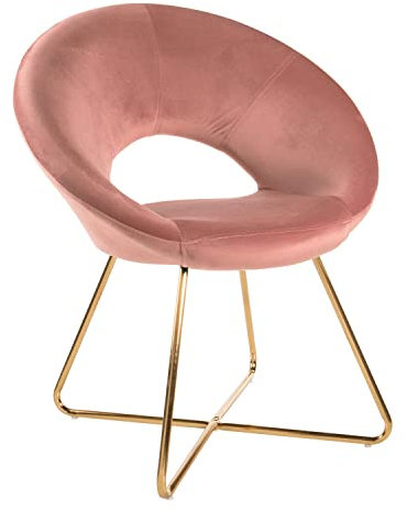 Baroni Home Fauteuil Rembourré Circulaire en Velours et Jambes Dorèes en fer, Petit Fauteuil de Bureau, de Cuisine, Chaise de Salle à Manger Confortable et Ergonomique, Rose Poudré, 71x59x84 cm