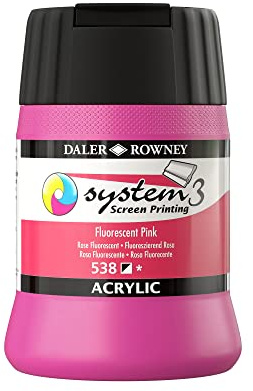 Daler-Rowney System3 Acrylic Screen Printing Ink, Plastic Pot, 8.45oz - 250 ml, Fluorescent Pink