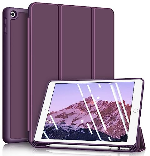 Fintie Hülle für iPad 9. Generation 2021/8. Gen 2020/7. Gen 2019 10.2 Zoll - Superleicht Soft TPU Rückseite Abdeckung Schutzhülle mit eingebautem Pencil Halter, Auto Sleep/Wake, Lila