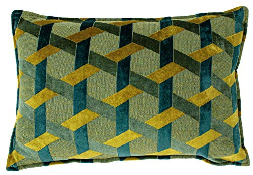 Paoletti Delano Feather Filled Cushion, Teal/Gold, 40 x 60cm