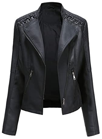 YOJOLO Women's Leather Jacket Faux Leather Moto Jacket Slim Zip-Up Biker Jacket Spring Autumn Leather Coat Outwear,Black,M