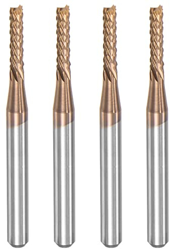 sourcing map 4 Stück VHM Schaftfräser 2 mm, Klingenlänge 9.5 mm Titanbeschichtet-Beschichtung CNC Fräser für Edelstahl, Verbundwerkstoffe und Legierungen