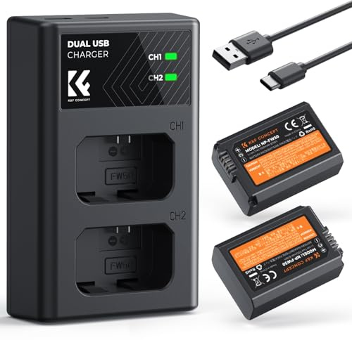 K&F CONCEPT NP-FW50 Kameraakku Ladegerät, 1100mAh Batterie 2 Pack Ladeset für Sony ZV-E10 A6000, A6500, A6300, A6400, A7, A7II, A7RII, A7SII, A7S, A7S2, A7R, A7R2, A55, A5100, A5000,A3000, A55,RX10
