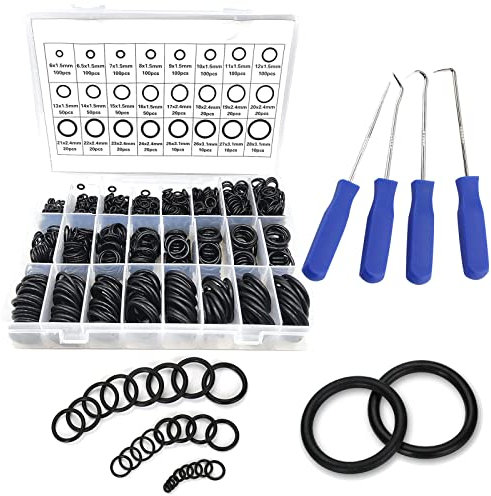 Juego Anillos de Sellado, 1200 Piezas Surtido Anillos Sellado Juntas de 24 Tamaños Anillos caucho Nitrilo Resistente al Aceite a la Gasolina al ácido y al calor con 4 Piezas de Pico y Merluza