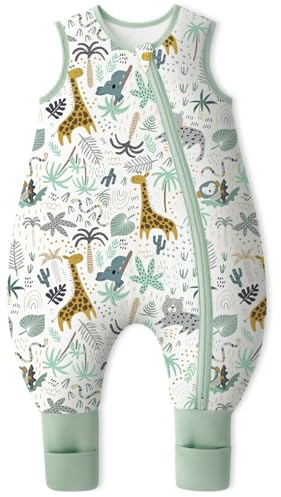Yoofoss Saco de Dormir para Bébé con Pies Calcetines 2.5 TOG Algodón Todo el año Primavera Otoño Súper transpirable Dormir para Unisex 90 cm Niñas Niños 3-4 Años