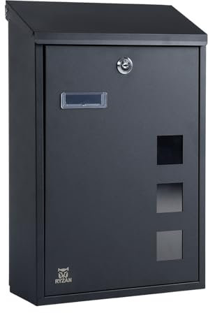 RYZAN Buzón de pared, buzón, buzón de acero con cerradura de cobre, moderno para exteriores, con placa de identificación, ventanas de visualización, fácil de instalar, con cerradura, resistente a la