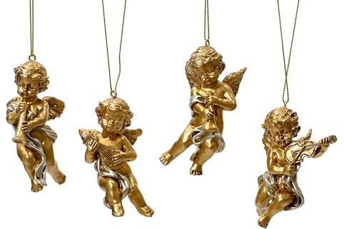 Kaemingk Christbaumschmuck Keramik 8cm - Engel Figur zum Aufhängen - 1 Stück Sortiert - Weihnachtsbaum Anhänger für Weihnachten - Christbaumanhänger & Weihnachtsbaumschmuck - Engelchen Gold