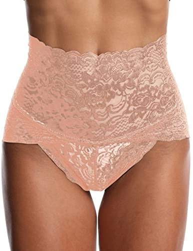 Culotte gainante femme ventre plat dentelle sexy slip sexy chic taille haute transparent respirant sous vetements feminins shorty grande taille elasticité douce hipster aminciaaant panty (Beige, XL)