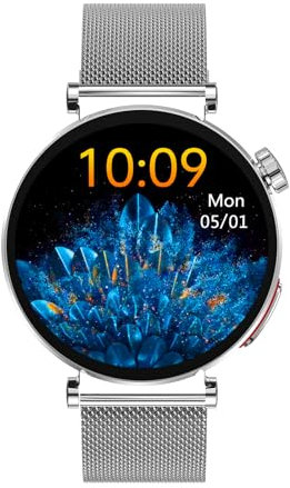 Knauermann NEO 2 (2025) – Argento rotondo – Orologio Salute Smartwatch – ECG – Funzione HRV – BT Bluetooth – Apnea notturna – Pressione sanguigna – Bracciale Milanese, Durchmesser: 40mm; Dicke: 10,9mm