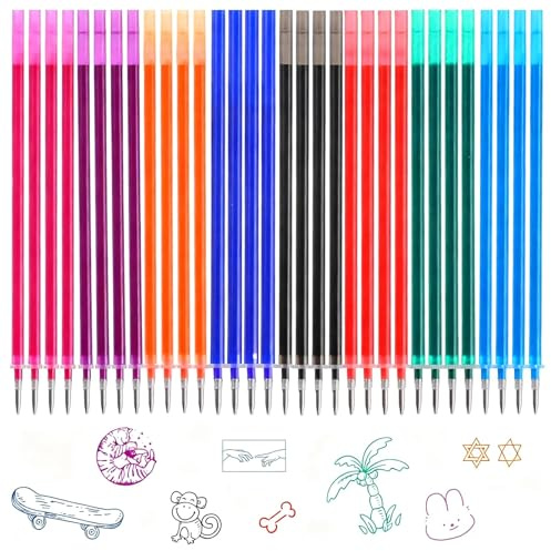 32x Recambios Boligrafos Borrables,Compatibles con Legami | Punta de 0,7mm,Altura 13cm,Bolígrafo roller borrable,Tinta termosensible,Recambio reemplazable (Multicolor-32)