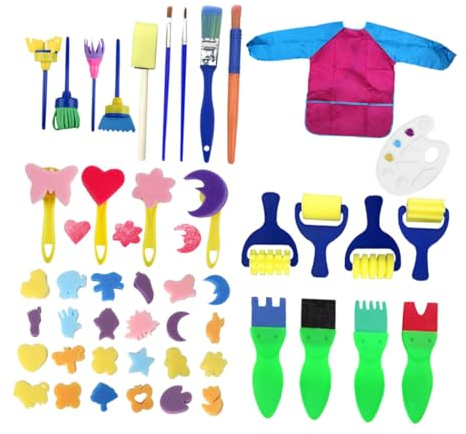 ORFOFE 47 pièces Pinceaux Éponges EVA pour Peinture Créative Garçon Fille Outils de Bricolage DIY pour Loisirs Artistiques Garçon Fille Kit Tampons de Peinture Colorée pour Éveil