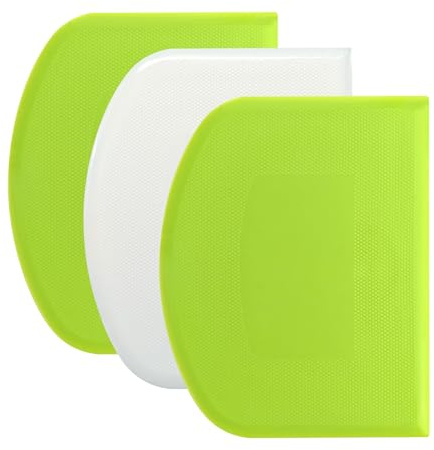 3-Piece Dough Scraper Set, 4.7x3.7 Inch Flexible Plastic Bowl and Bench Scrapers with Sharp Edges & Anti-Slip Grip for Baking, Pastry & Bread Making