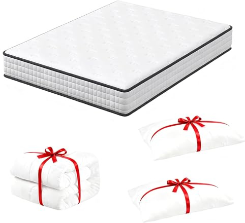 DEWINNER Matelas 140x190,Ensemble Matelas,Couette et Oreiller x 1,22cm Épaisseur,7 Zones,Réversible à Deux Faces Utilisables,Certificat Oeko Tex