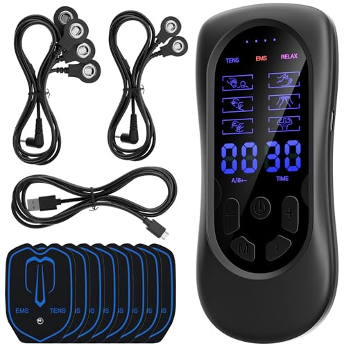 SOVARC 3-in-1 TENS Machine for Pain Relief - Single Channel with 9 Training Programs, 2 Flexible Cables, 6 Modes 30 Intensities, Natural Therapy for Muscle Building, Type-C Rechargeable