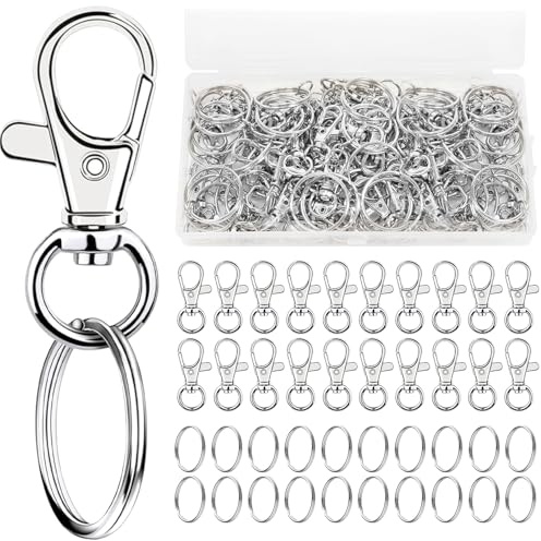 Redamancy Anillas para Llaveros 40PCS Mosquetones Pequeños, 20 Piezas de Mosquetones y 20 llaveros, Juego para Manualidades, Casa, Coche, Deporte, Anillas, Diy (Plateado)