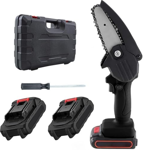 Mini Motosega a Batteria 48V Ricaricabile con 2 Batterie, Motosega Elettrica Portatile Lama 4 Pollici per Potatura Alberi e Rami, Sega Elettrica a Una Mano con Valigetta